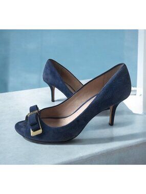 LOUISE ET CIE Blue Suede Bow Heels size 37.5/7